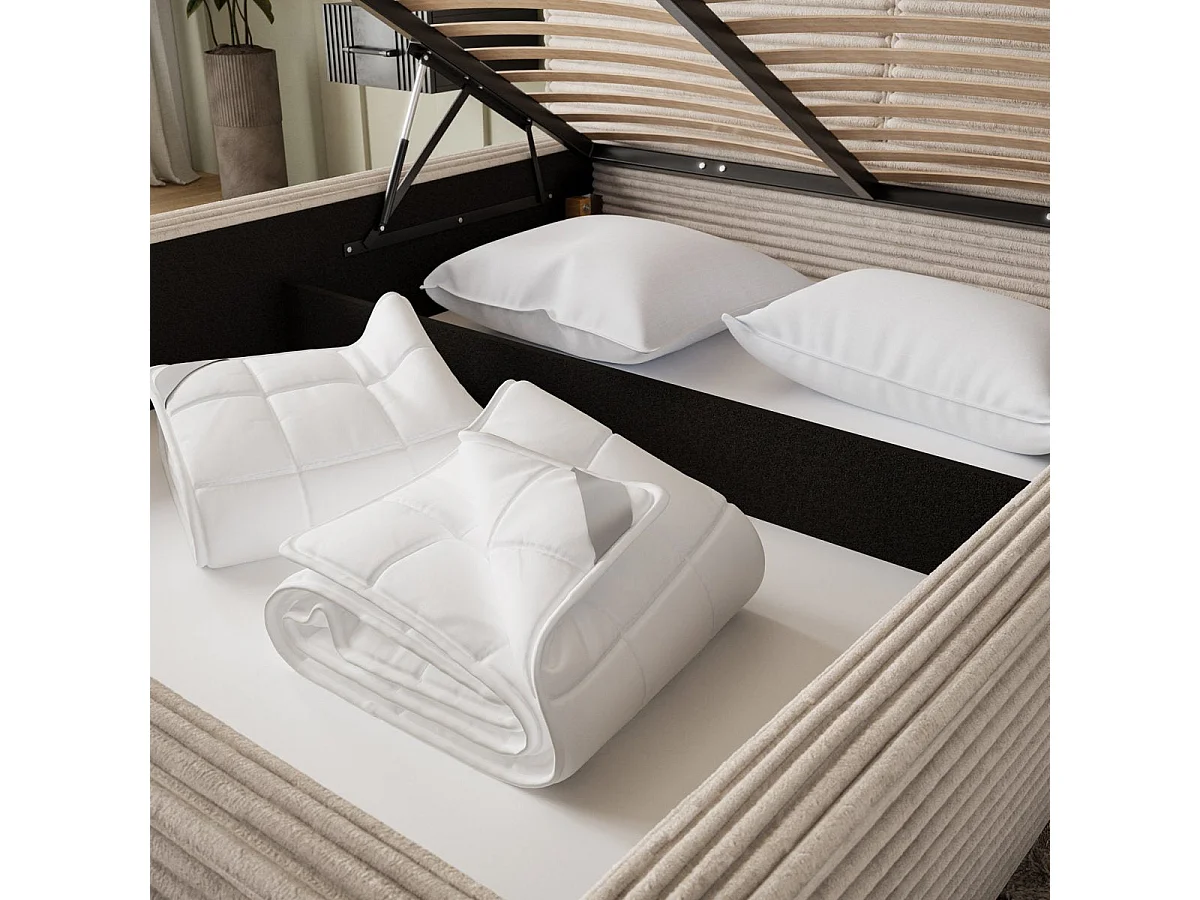 Lit coffre 160x200 sommier inclus Nox Velours côtelé Beige