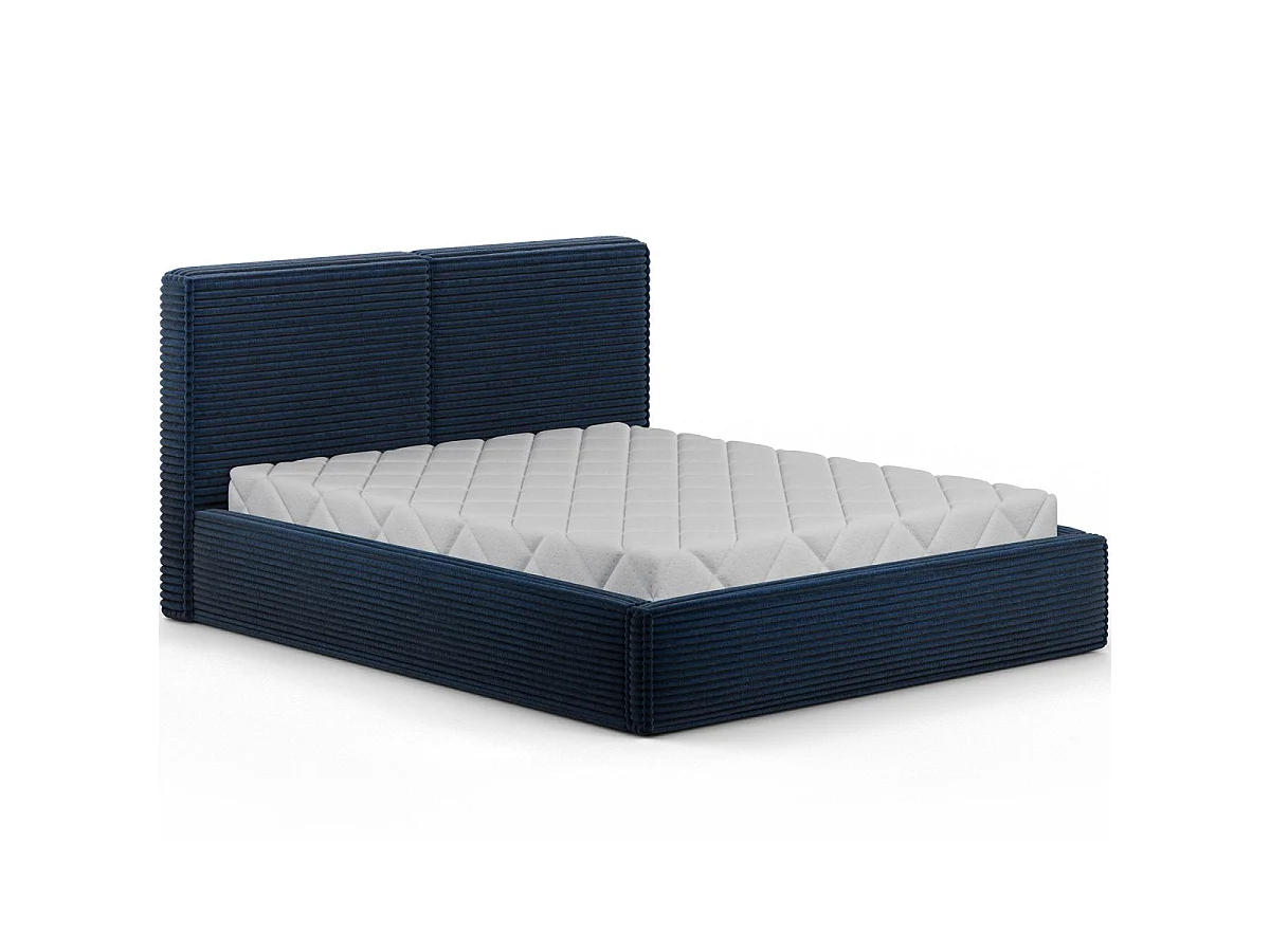 Lit coffre 160x200 sommier inclus Nox Velours côtelé Bleu foncé