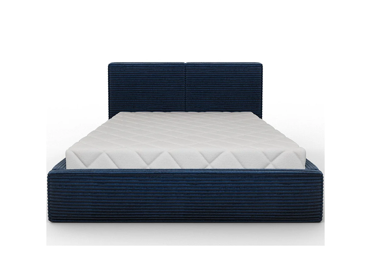 Lit coffre 160x200 sommier inclus Nox Velours côtelé Bleu foncé