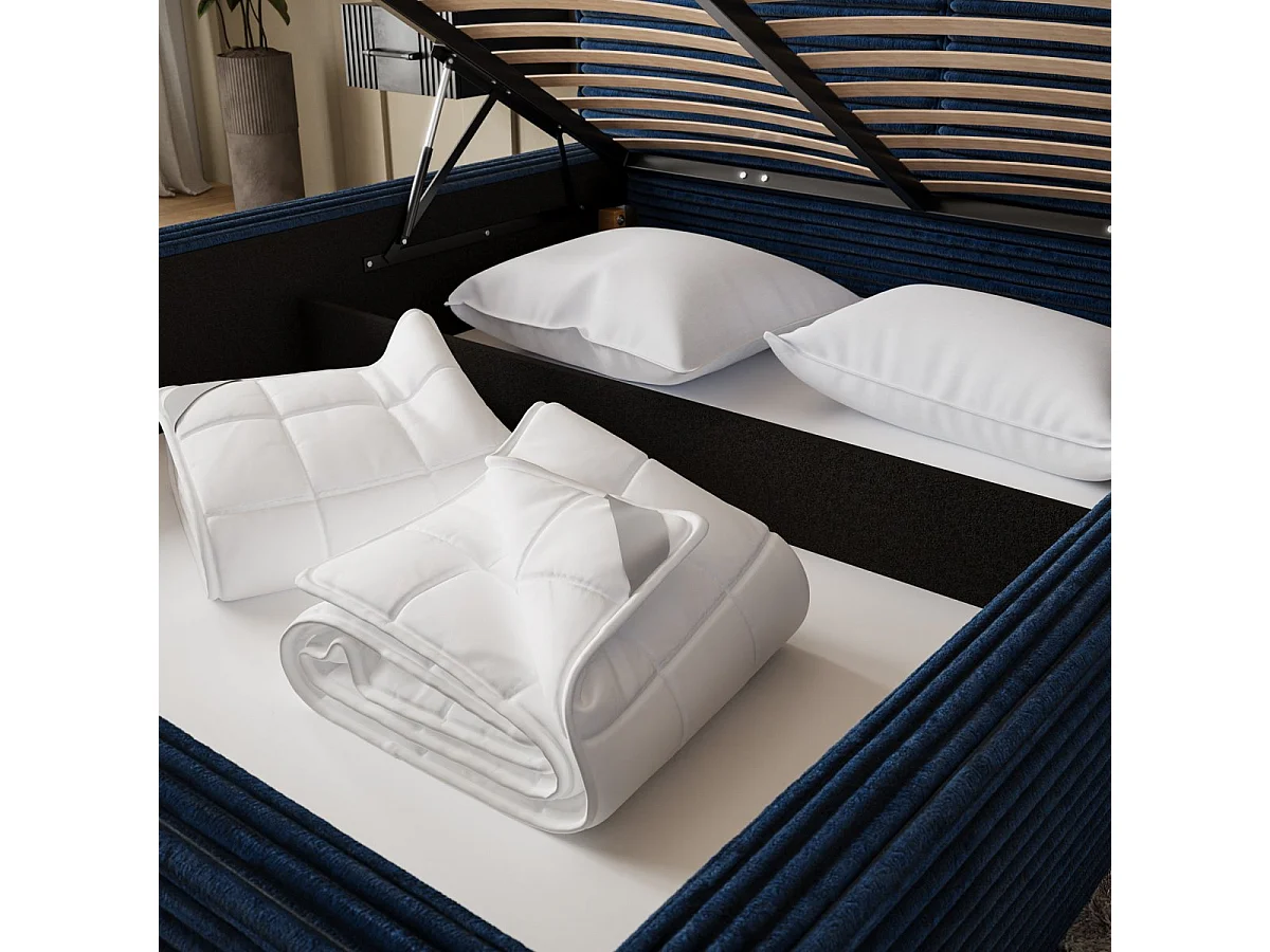 Lit coffre 160x200 sommier inclus Nox Velours côtelé Bleu foncé