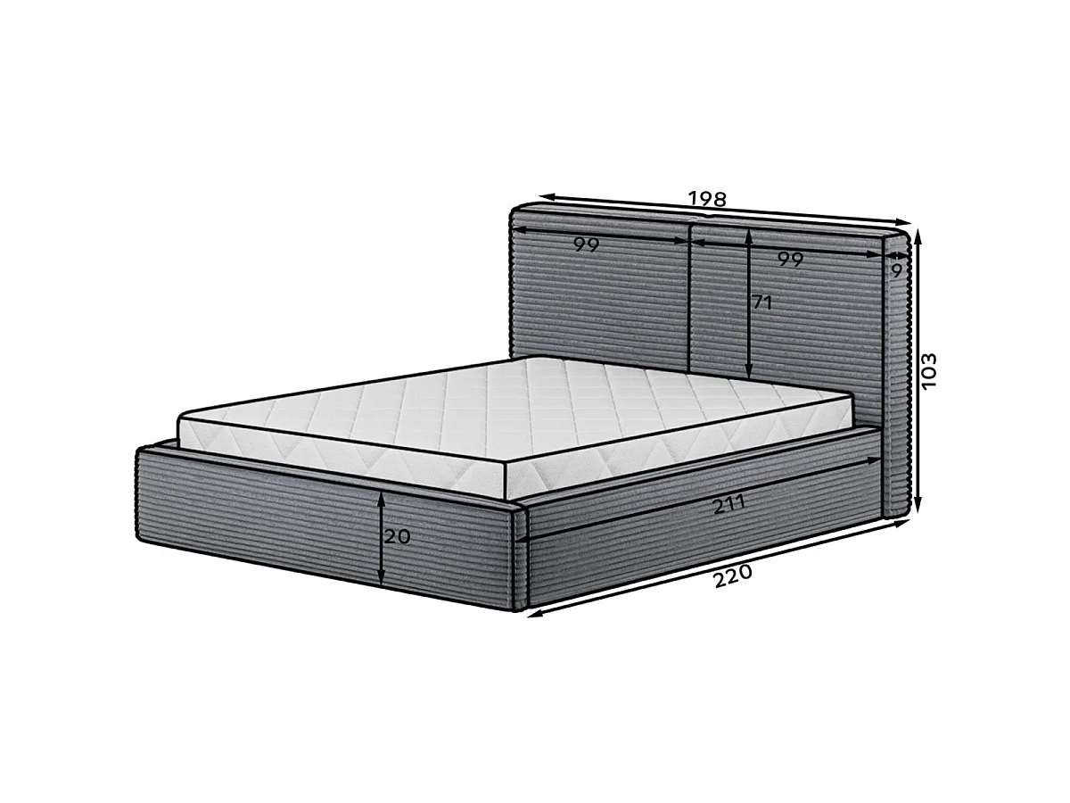 180x200 Storage Bed with Base Included Nox Beige Corduroy