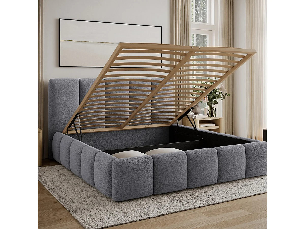 140x200 Storage Bed with Bed Base Included Klaus Textured Gray