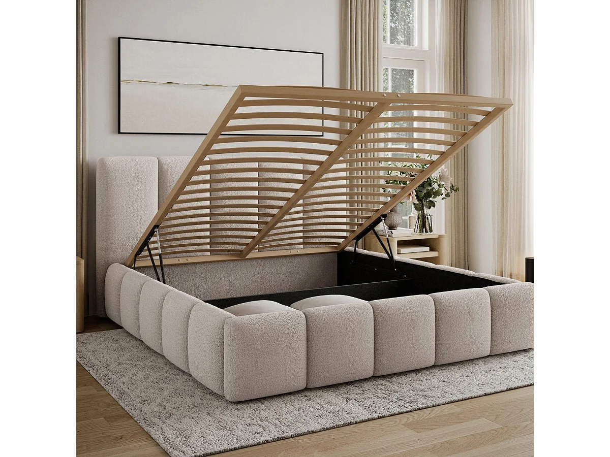 Seng med opbevaringsrum 180x200, inklusive sengebund – Klaus, tekstureret, beige