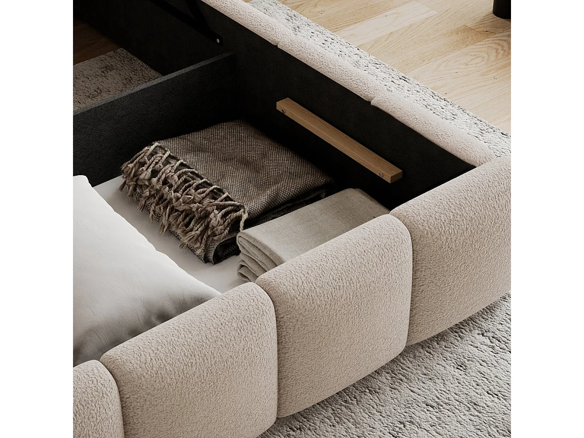 Seng med opbevaringsrum 180x200, inklusive sengebund – Klaus, tekstureret, beige