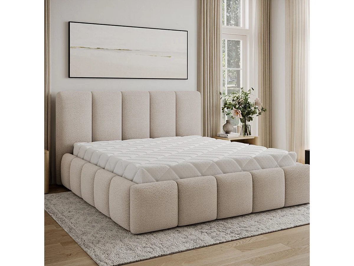 Lit coffre 160x200 sommier inclus Klaus Texturé Beige
