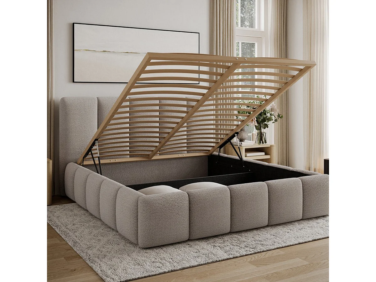 Lit coffre 160x200 sommier inclus Klaus Texturé Cachemire