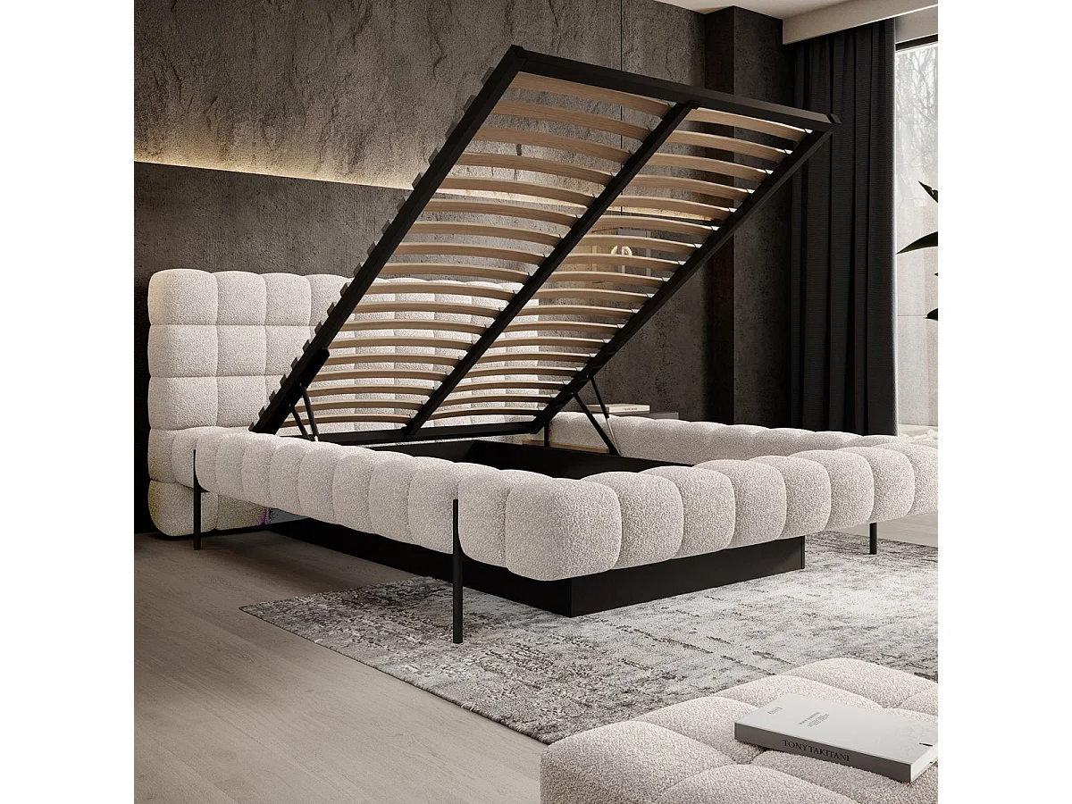Lit coffre 160x200 sommier inclus Ezio Texturé Beige