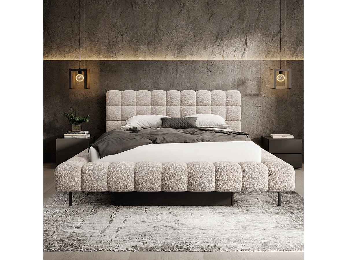 Lit coffre 160x200 sommier inclus Ezio Texturé Beige
