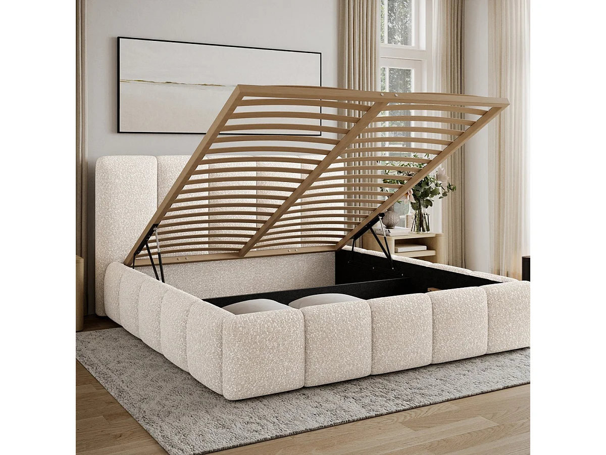 Lit coffre 160x200 sommier inclus Klaus Bouclé Beige