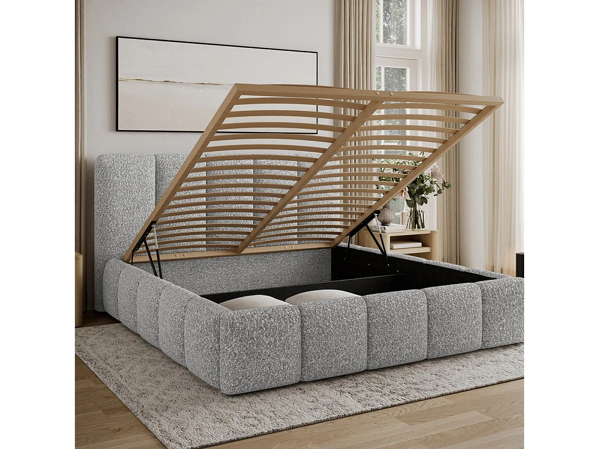 Letto contenitore 140x200 con rete inclusa Klaus Bouclé Grigio