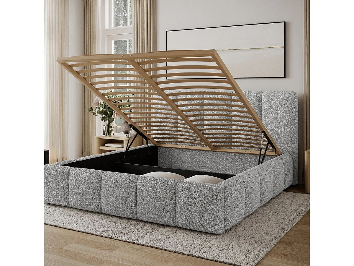 180x200 Storage Bed with Bed Base Included Klaus Bouclé Gray