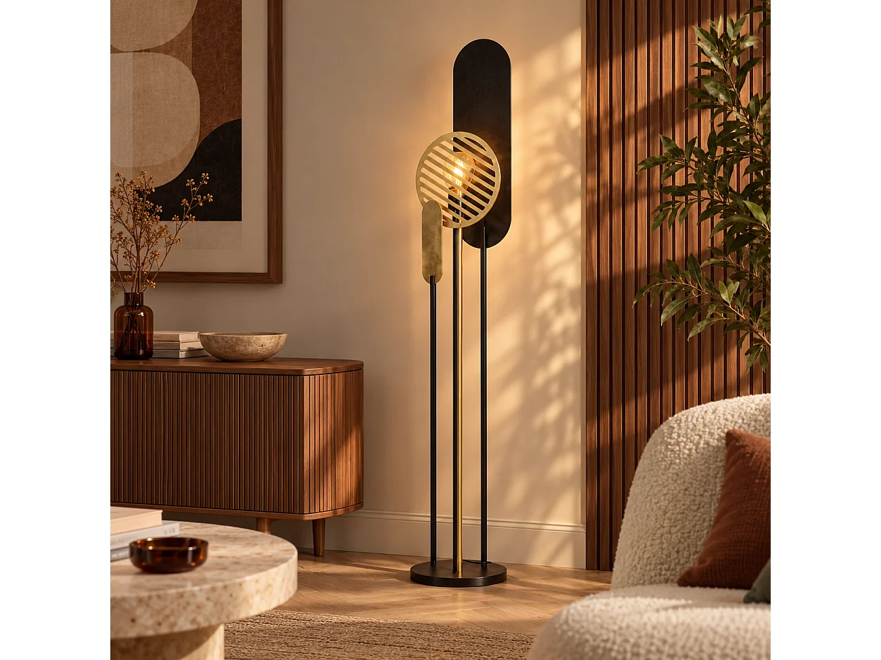 Lampada da terra in metallo nero e dorato H146 cm - Totem