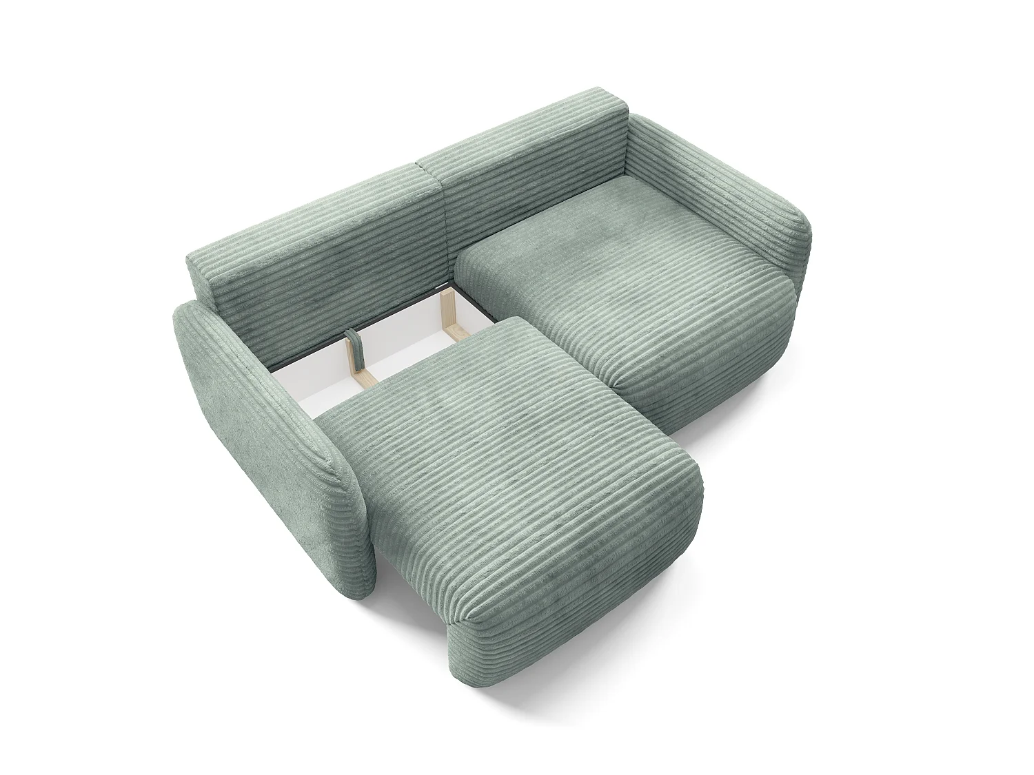 Canapé convertible 4 places côtelé grosses côtes vert SOFA ZURI slim