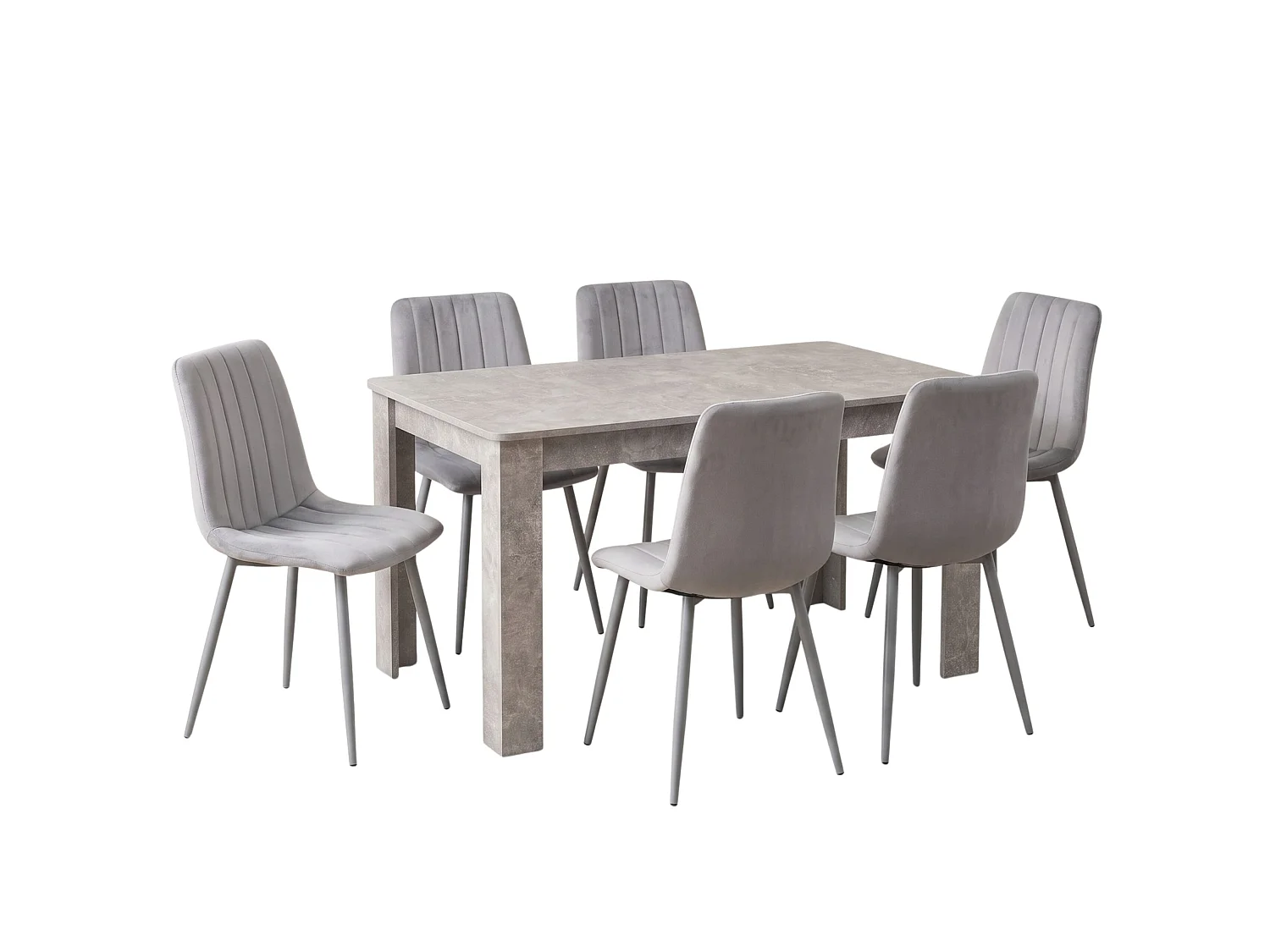 Modern Stone Grey Effect Dining Table Set with 6 Grey Velvet Chairs 6 Seater Dining Set for Kitchen