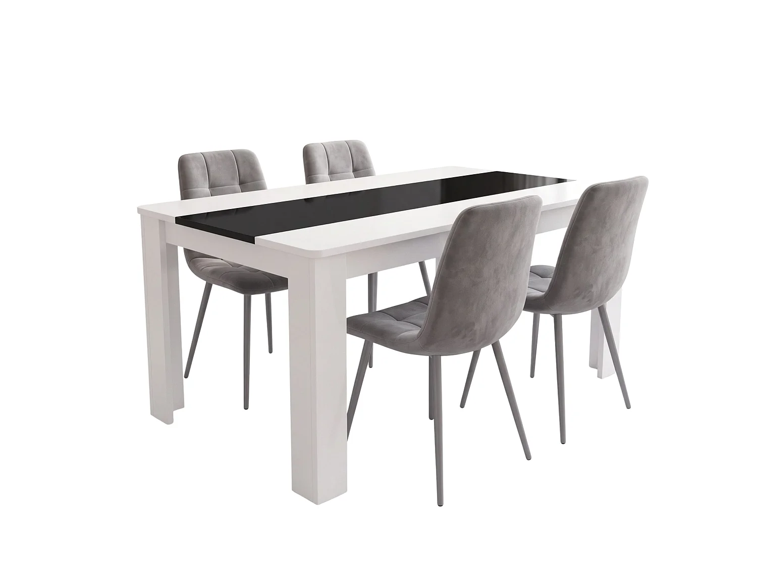 White and Black Dining Table Set with 4 Grey Nova Velvet Chairs 4 Seater Kitchen Dining Set