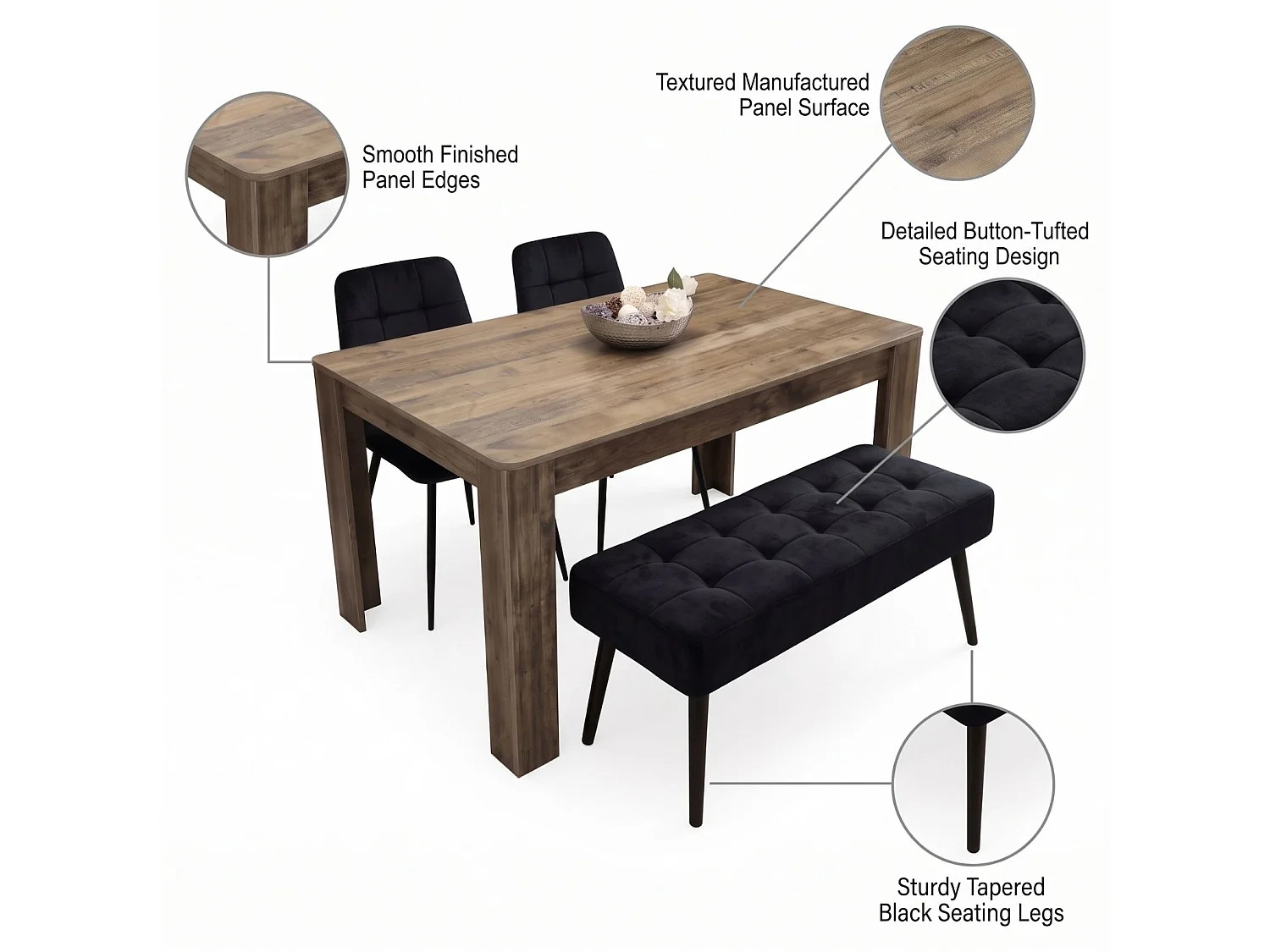 Dining Set with Stone Grey Effect Table and 6 Grey Nova Velvet Chairs 6 Seater for Kitchen
