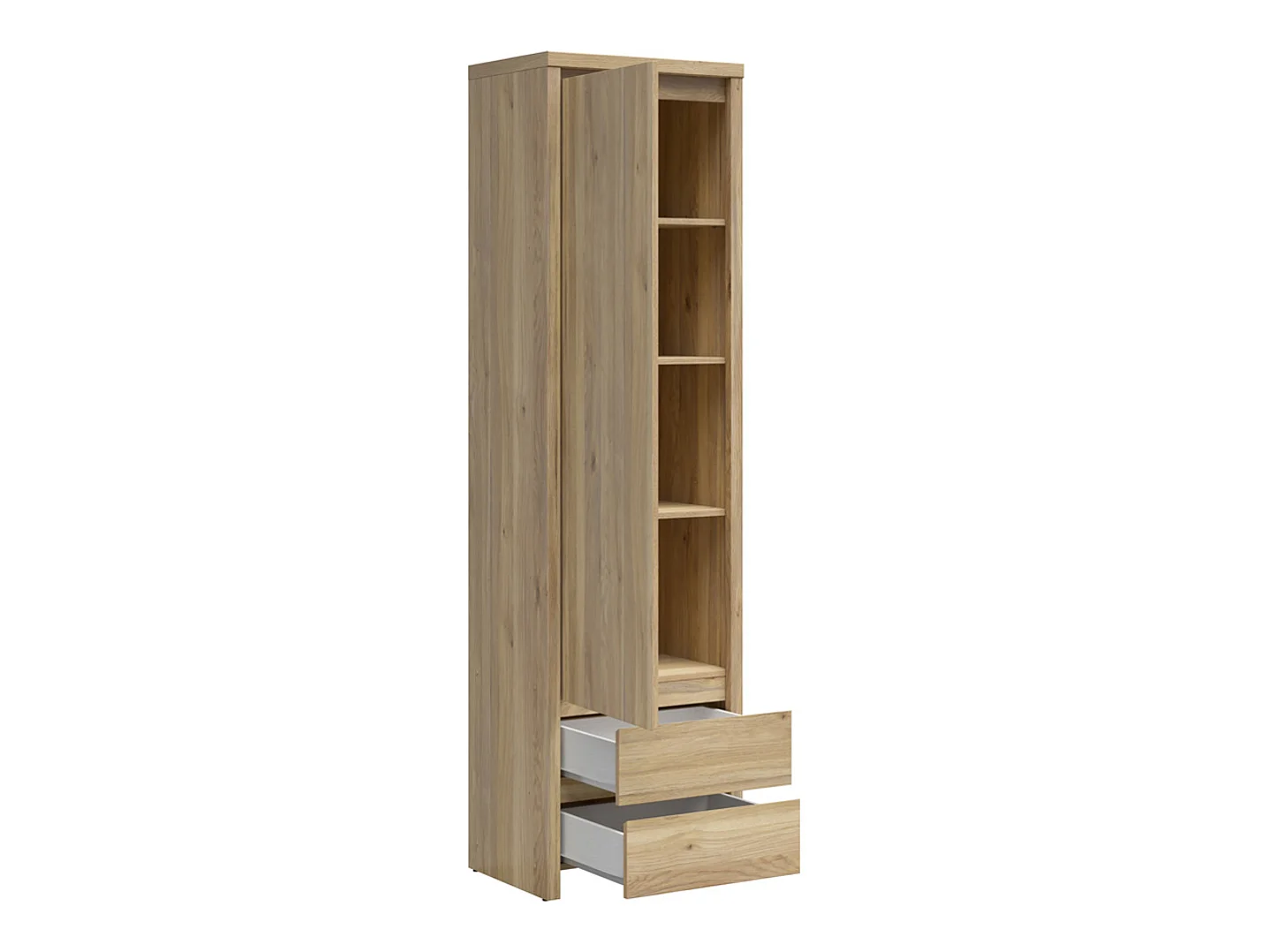 Bibliothèque 3 étagères 2 tiroirs coloris Chêne mauvella - Longueur 56 x Profondeur 40,5 x Hauteur 200,5 cm