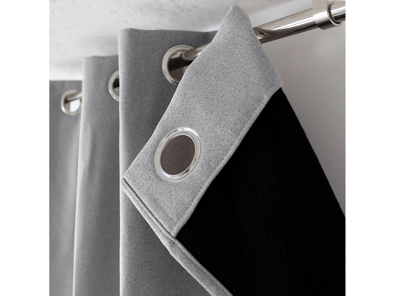 Rideaux Thermique à Œillets, Gris clair, 140x180 cm, Lot de 2, Toile doublé polaire, Collection Fjord, CMADECO - Gris