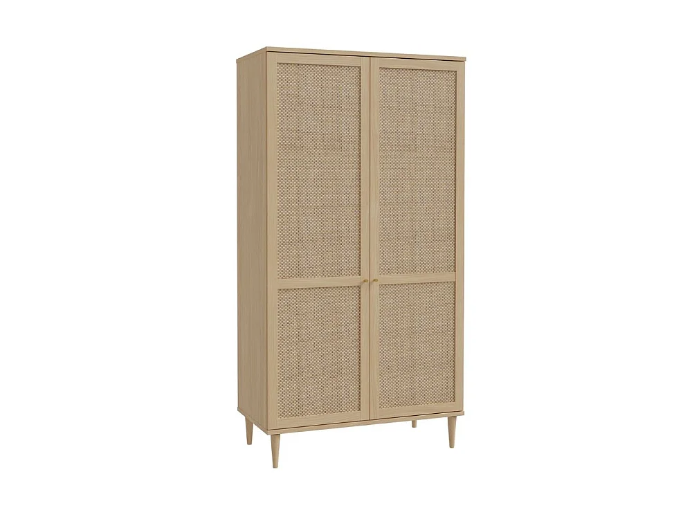 Armadio Livia 2 ante in rovere con dettaglio effetto rattan 110x52x208H