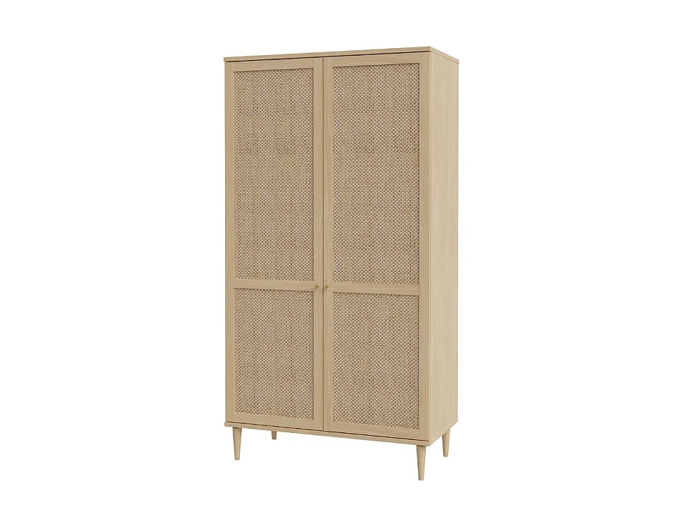 Armadio Livia 2 ante in rovere con dettaglio effetto rattan 110x52x208H