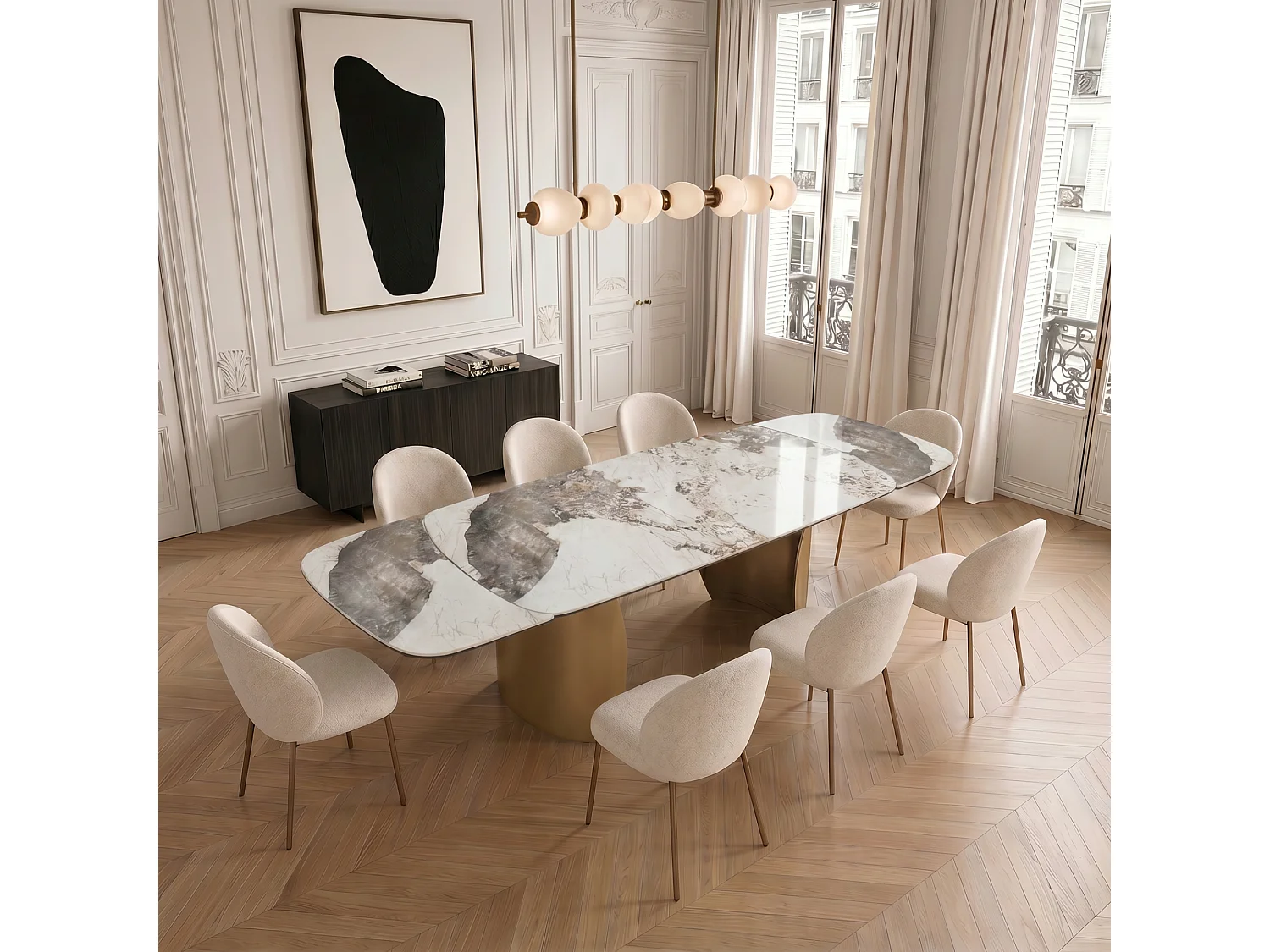 Table à manger extensible 8 personnes CAMELIA en céramique pandora