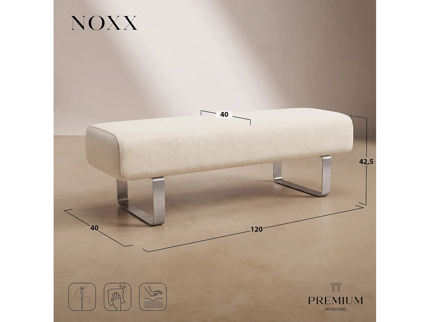 Banc NOXX en velours chenillé beige foncé