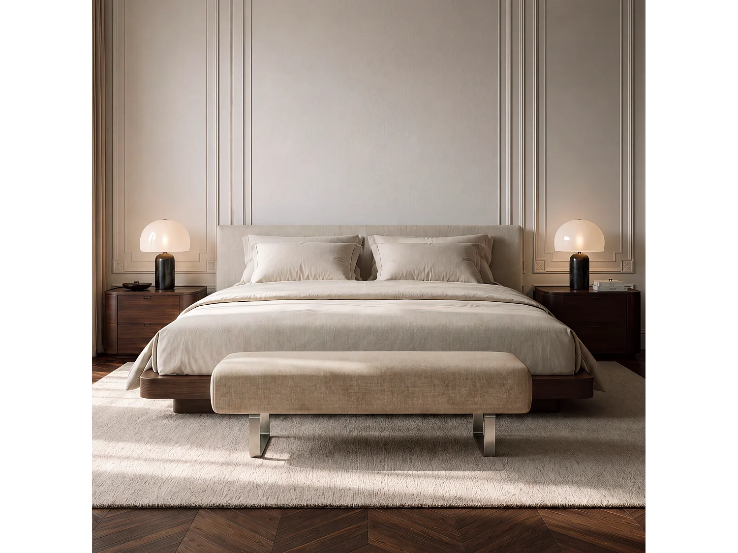 Banc NOXX en velours chenillé beige foncé