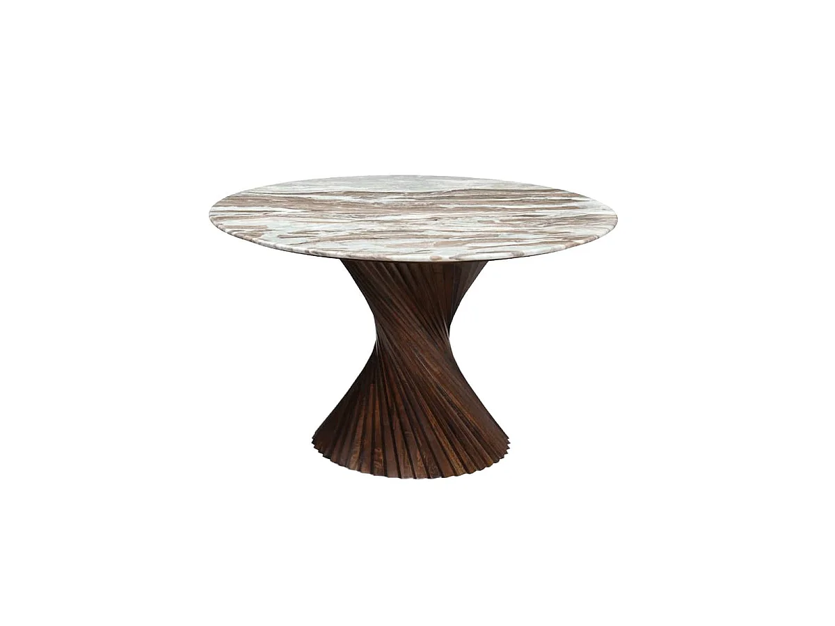 Table à manger ronde en bois de manguier et marbre Roselia