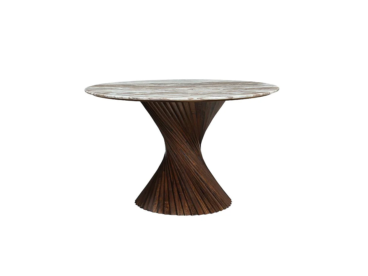 Table à manger ronde en bois de manguier et marbre Roselia