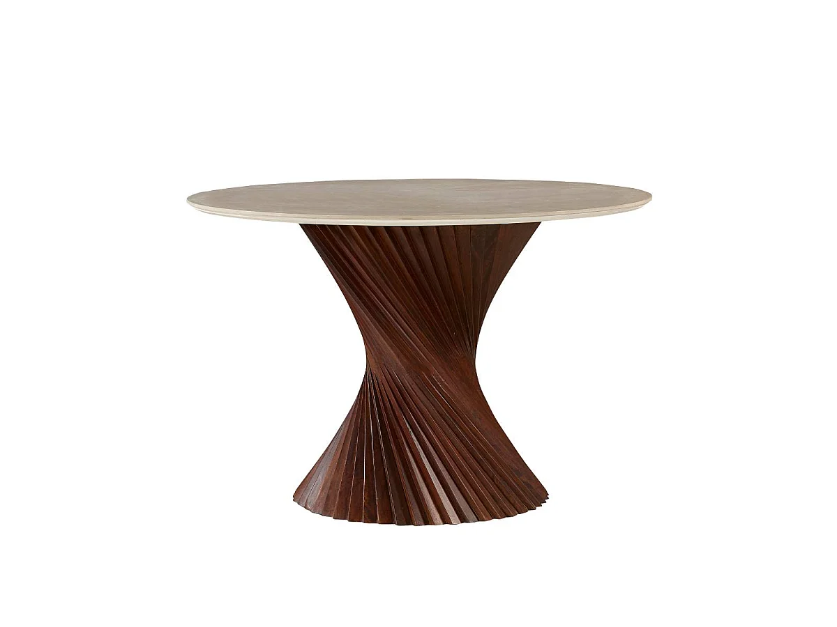 Table à manger ronde en bois de manguier et en céramique Mylaé