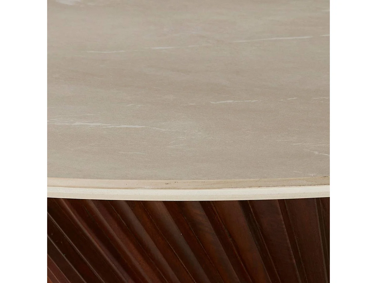 Table à manger ronde en bois de manguier et en céramique Mylaé
