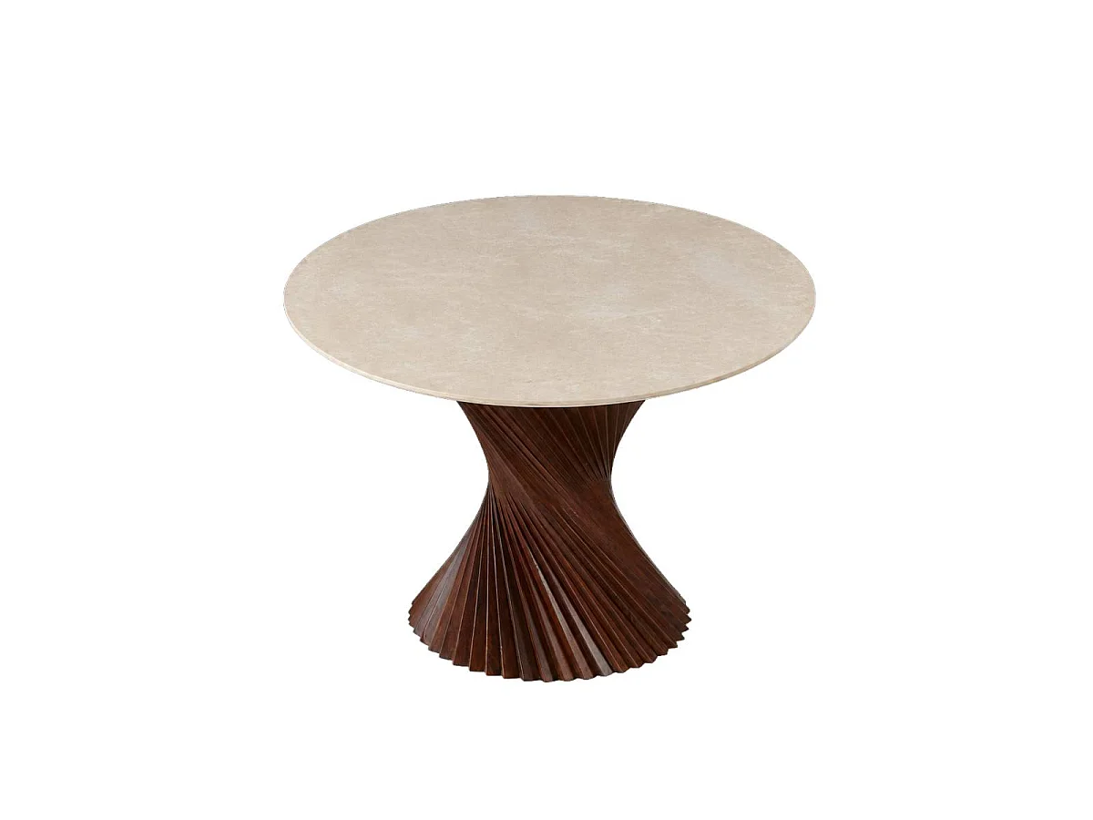 Table à manger ronde en bois de manguier et en céramique Mylaé