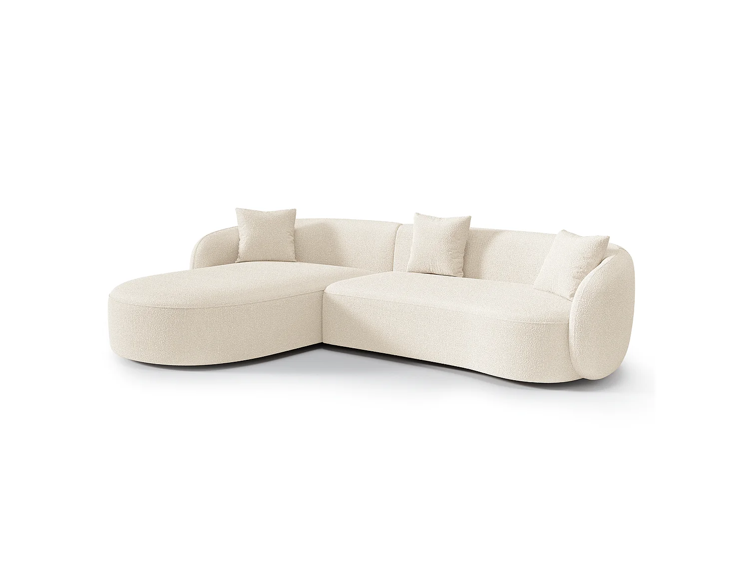 Canapé d'angle gauche CELINE 4 places en tissu bouclette crème