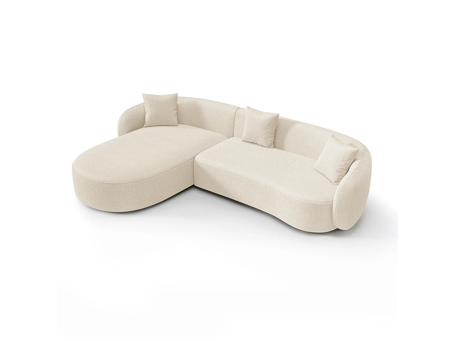 Canapé d'angle gauche CELINE 4 places en tissu bouclette crème