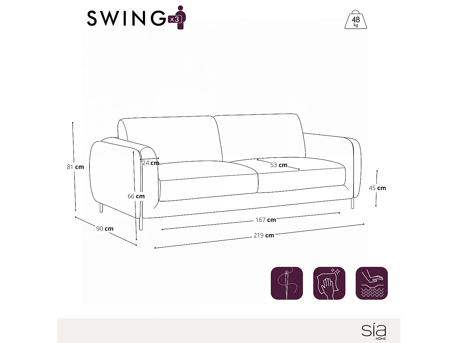Canapé SWING 3 places en tissu tramé toucher doux taupe