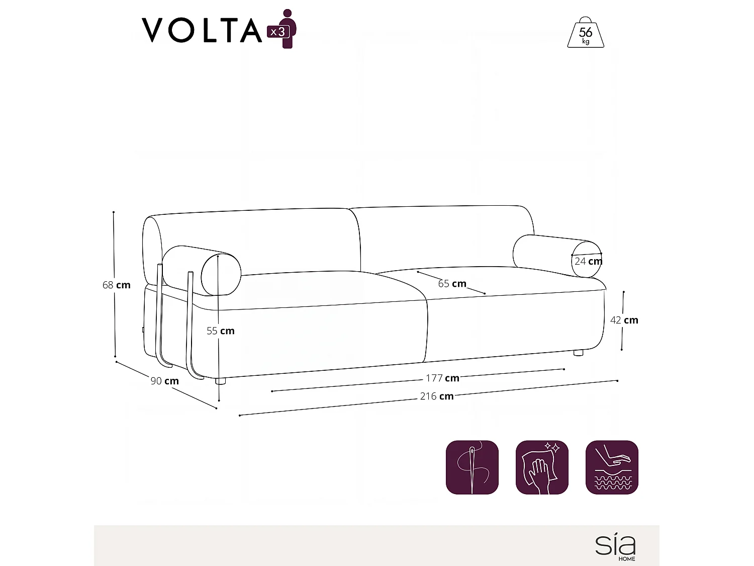 Canapé VOLTA 3 places en tissu tramé toucher doux caramel