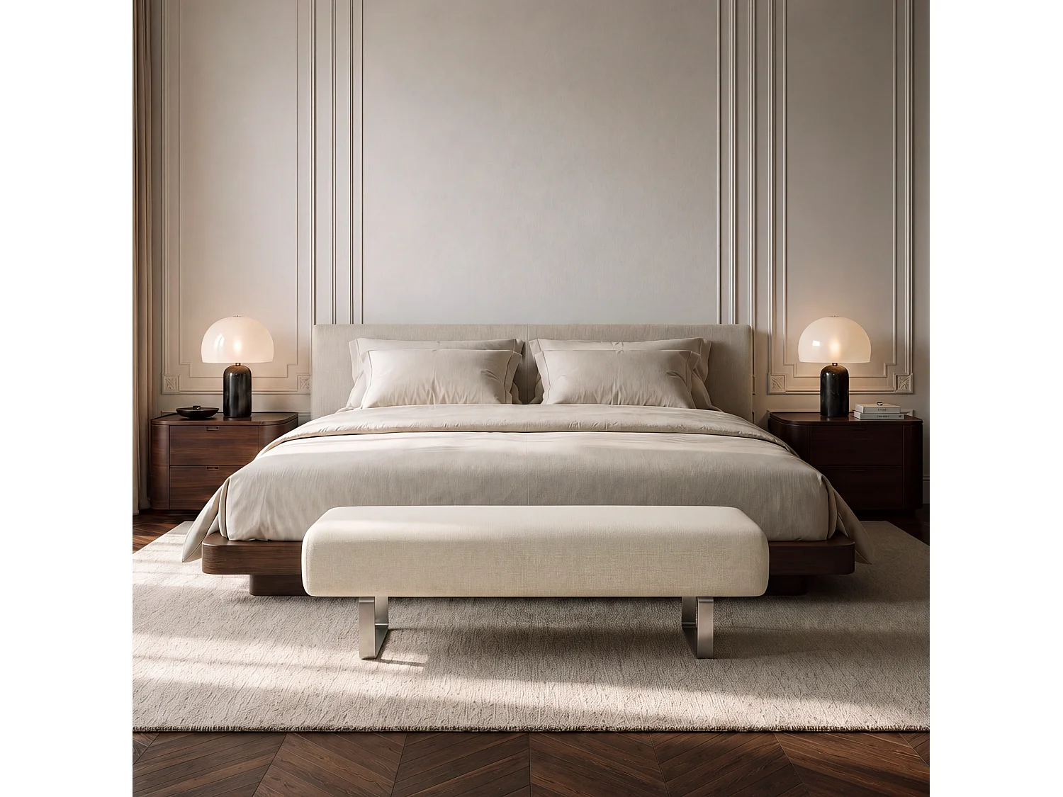 Banc NOXX en velours chenillé crème