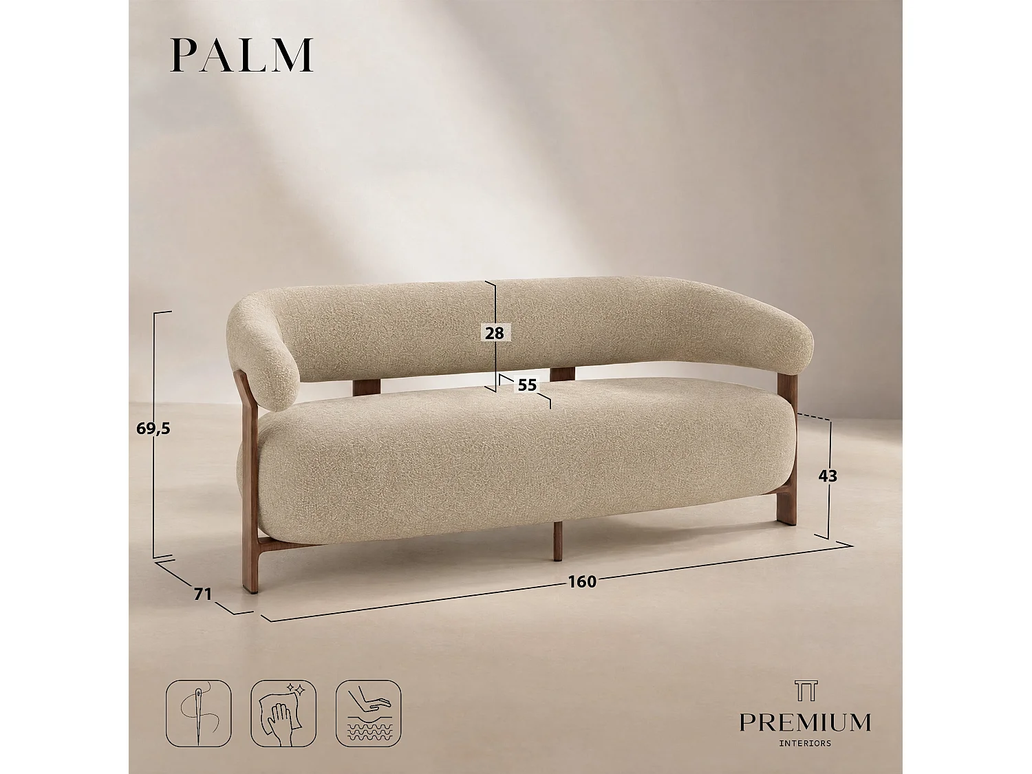 Canapé  2 places PALM 2 places en velours texturé crème
