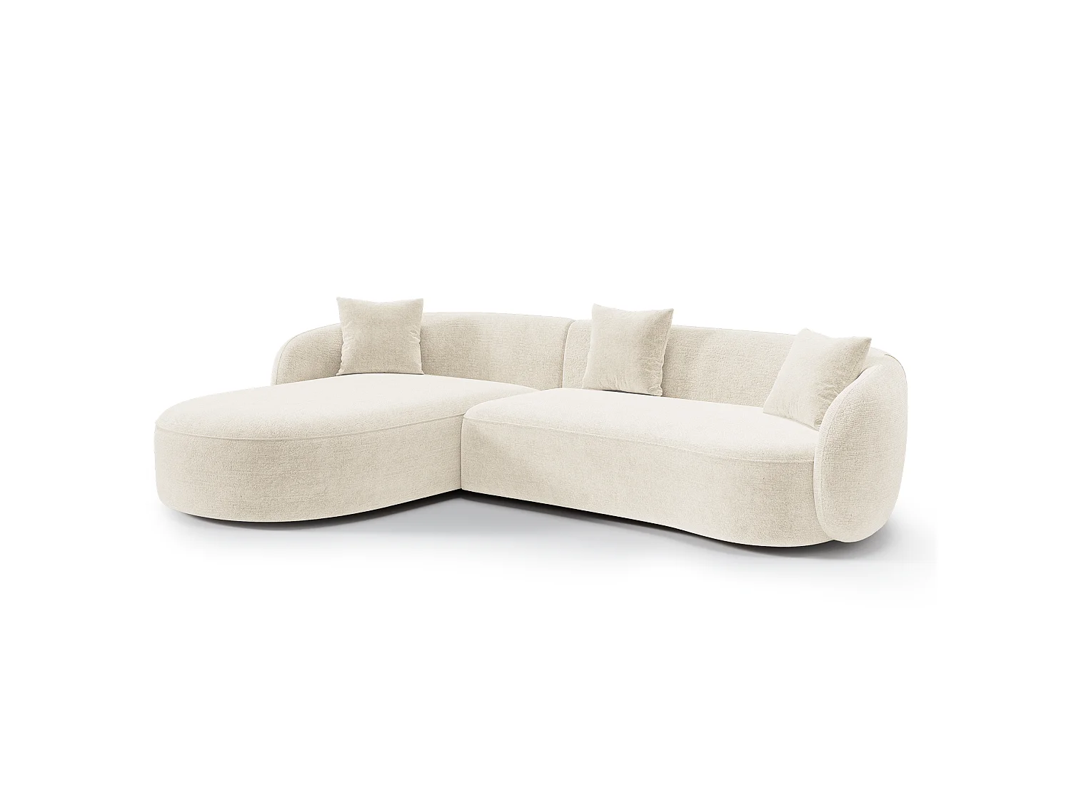 Canapé d'angle gauche CELINE 4 places en velours texturé crème