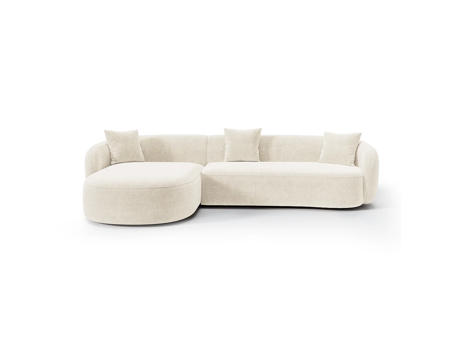 Canapé d'angle gauche CELINE 4 places en velours texturé crème
