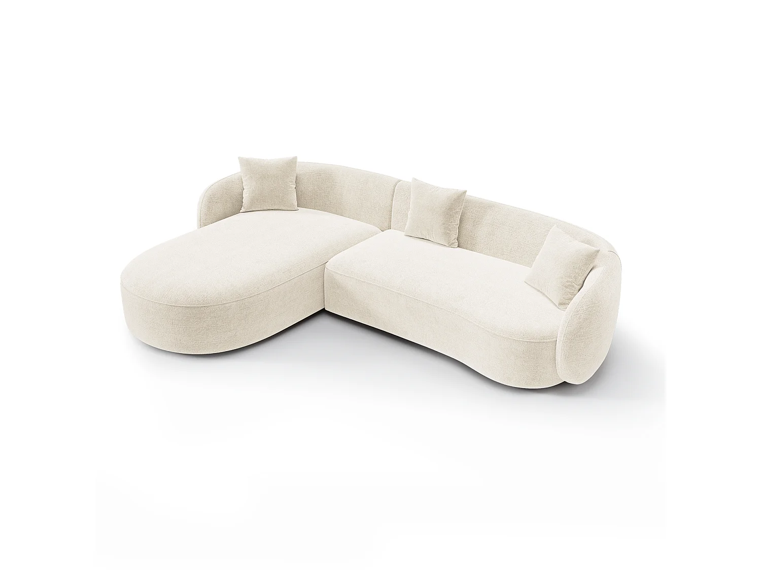 Canapé d'angle gauche CELINE 4 places en velours texturé crème