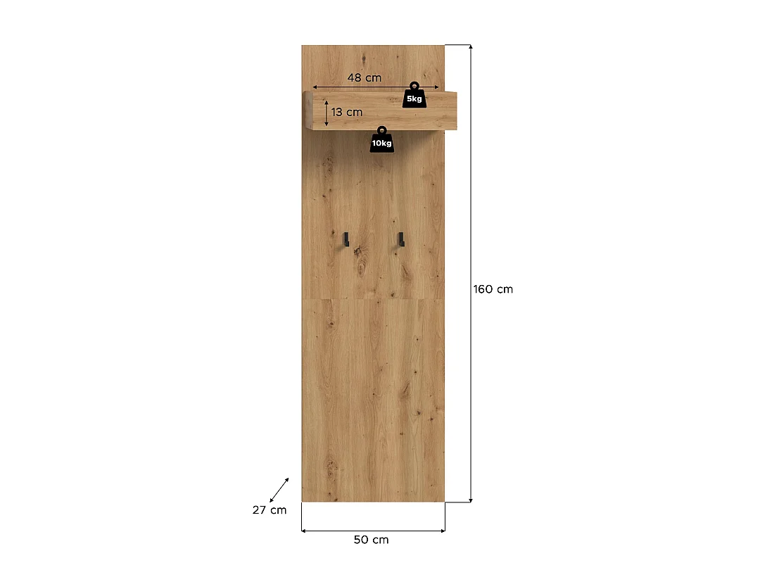 Drive Wandgarderobe 2 Haken Eiche Dekor.