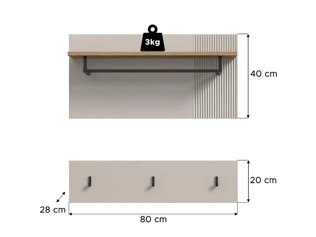 Slide Wandgarderobe 3 Haken Kaschmir Dekor.