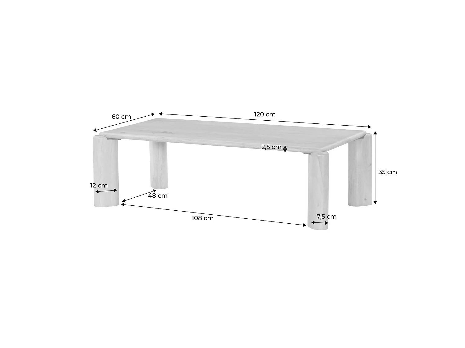 Tavolino esotico rettangolare in legno di mango, Petra, Noce, 120x35x60 cm