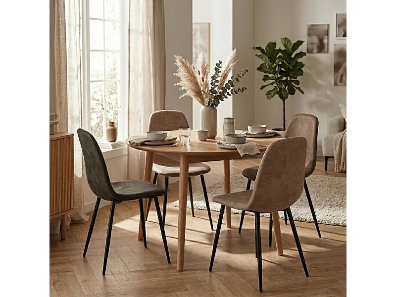 Chaise Mia en tissu PU taupe piétement métal noir