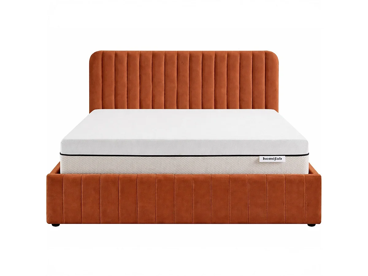 Ensemble Lit coffre adulte 160x200cm avec tête de lit en velours terracotta - Ava + Matelas ressorts ensachés - Spring Elite