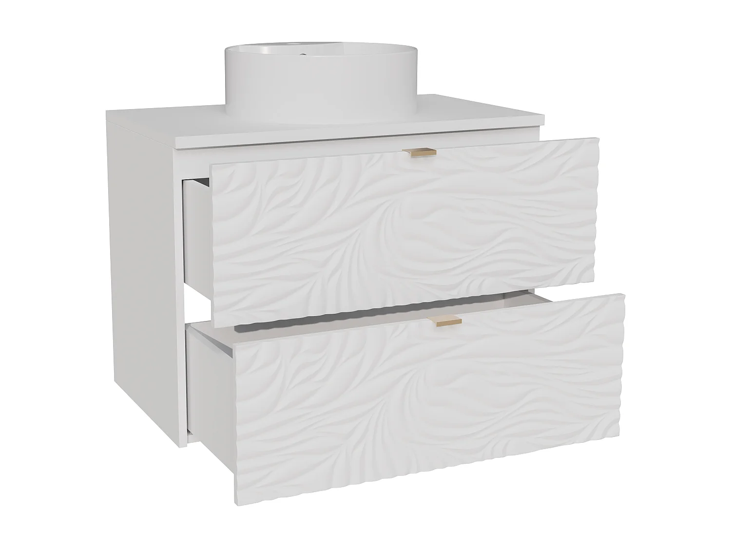 Meuble de salle de bain suspendu texturé avec vasque à poser ronde - Blanc - 80 cm - RINAREL