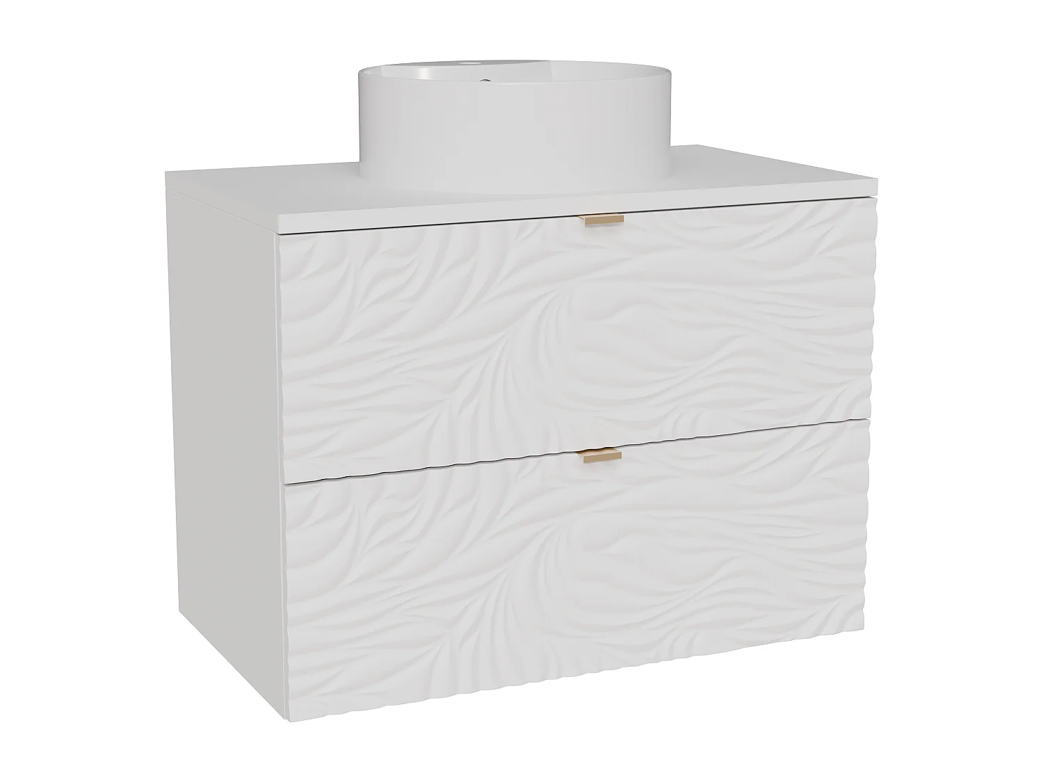 Meuble de salle de bain suspendu texturé avec vasque à poser ronde - Blanc - 80 cm - RINAREL