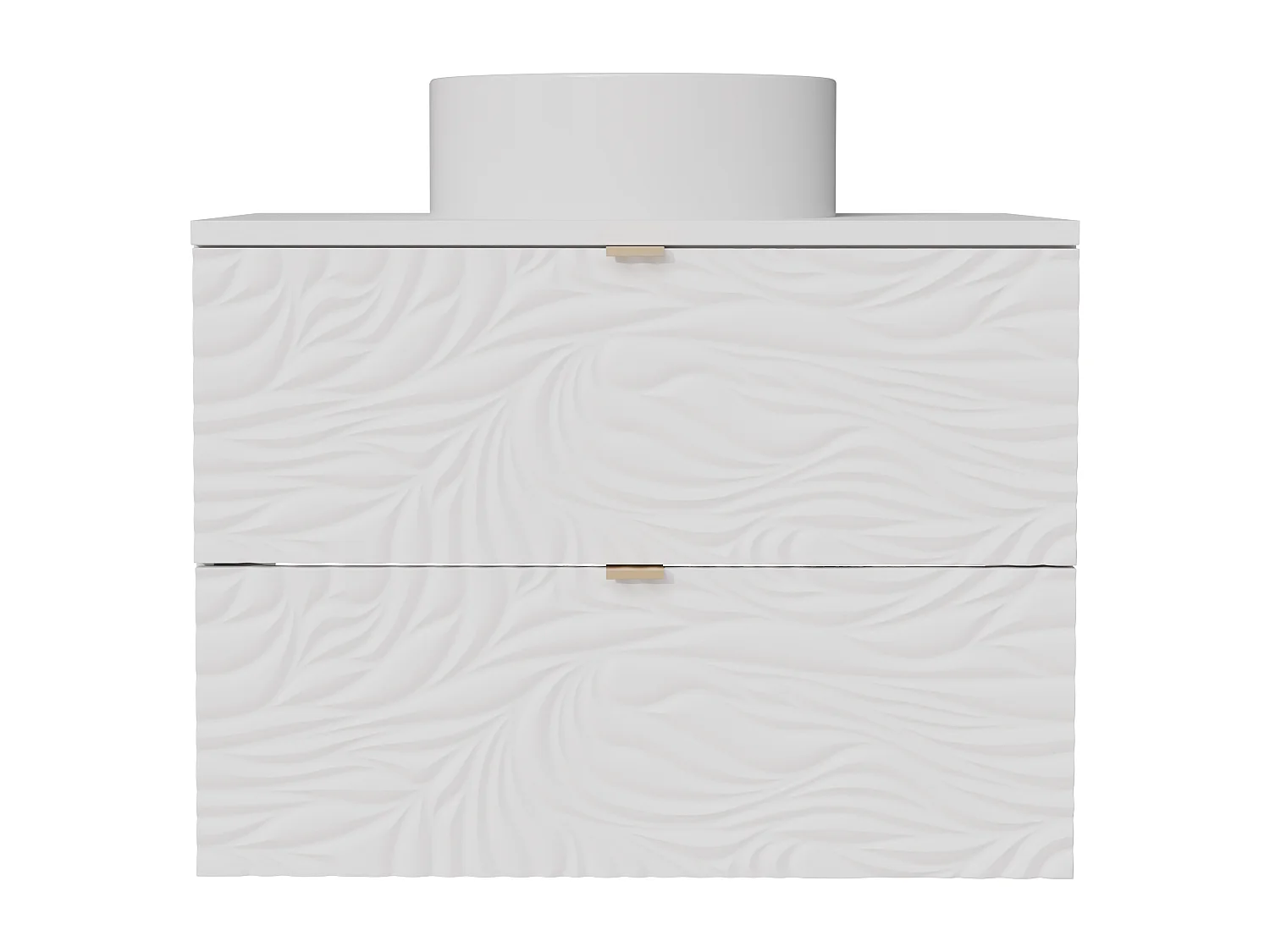 Meuble de salle de bain suspendu texturé avec vasque à poser ronde - Blanc - 80 cm - RINAREL