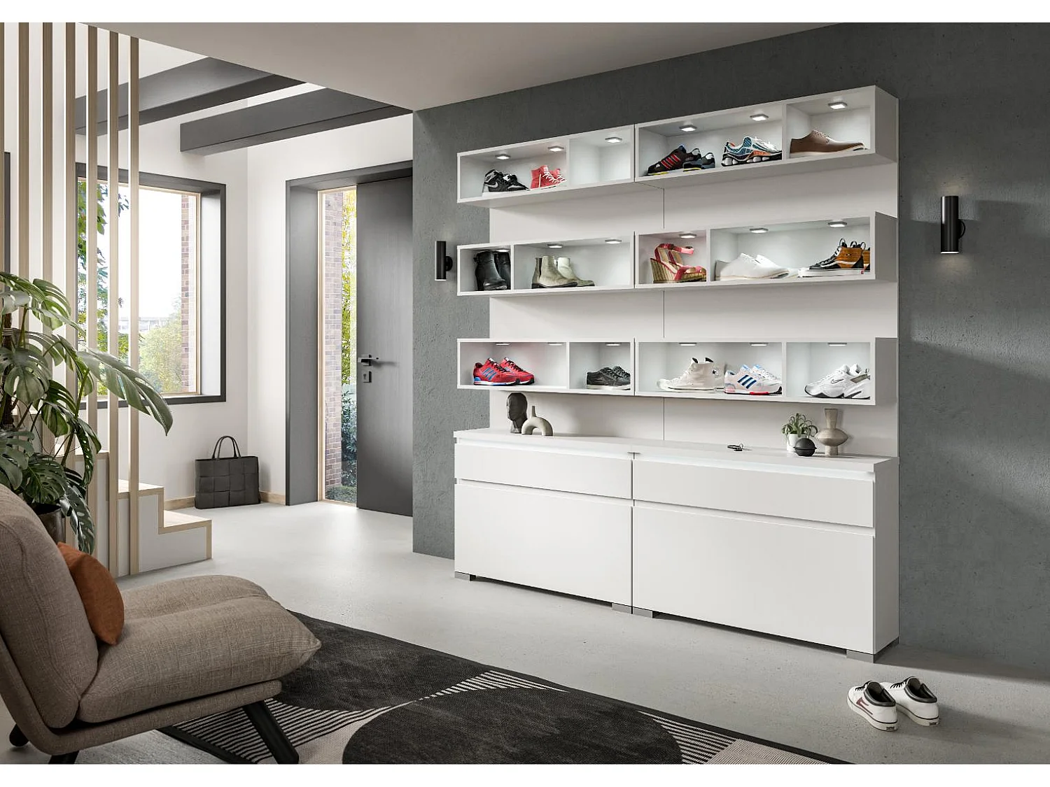 Shoelove meuble à chaussures avec éclairage 6 compartiments blanc.